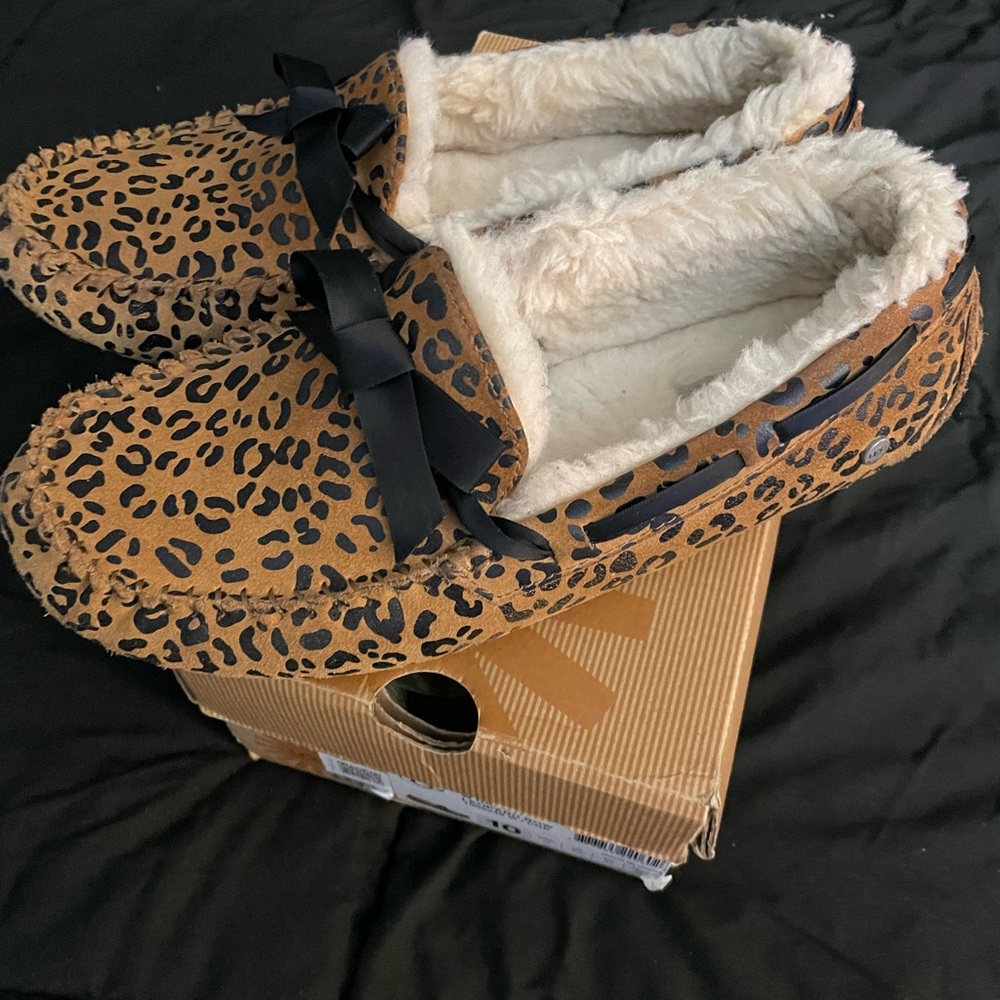 Leopard Print Dakota UGG Slippers with Black Bow